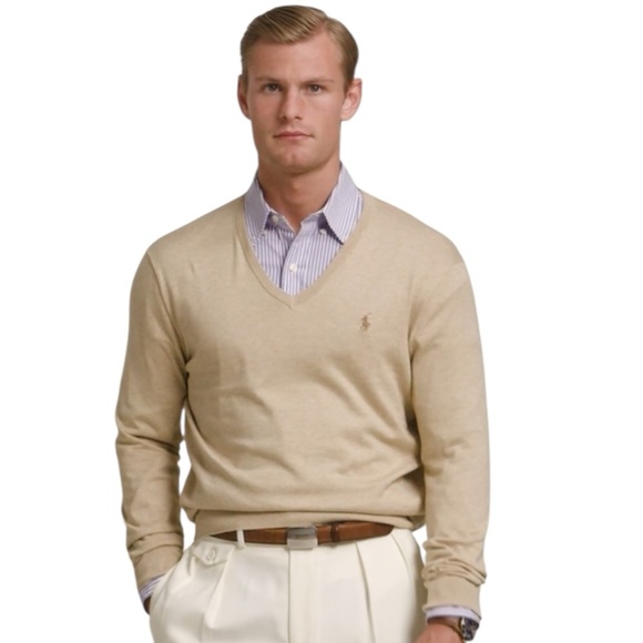 Polo Ralph Lauren Other - Polo by Ralph Lauren Men's Beige V-Neck Sweater Size Medium 100% Cotton Sweater